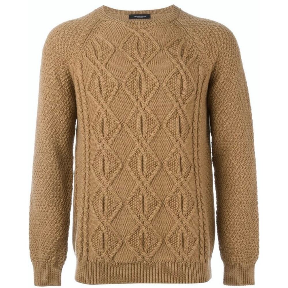 EUC Eleventy Italy 100% Merino Wool‎ Cable Knit Sweater Medium Neutral Crewneck